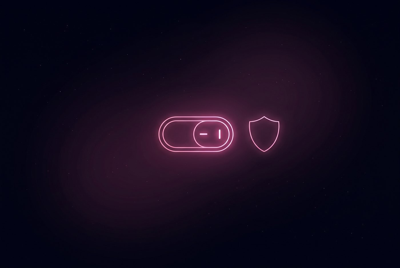 A glowing toggle switch in the on position beside a thin outline of a shield, representing consent and trust